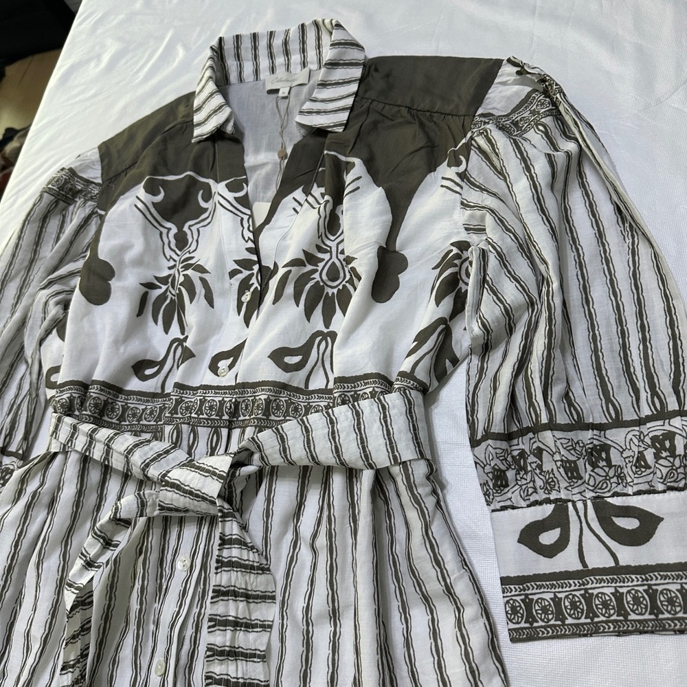 Cleobella Tavia Tiered Maxi Dress M Organic Cotton Sable Print Boho Cottagecore - Picture 4 of 12
